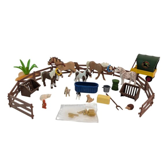 Playmobil Horse Ranch Toy Figures Playset Country Wagon Fence Dog Cat Animals - Picture 1 of 8